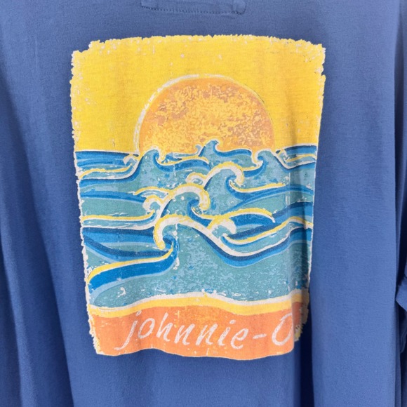 Johnnie-O Mens XL Blue Long Sleeve Graphic Pocket T-Shirt Surf Sunset Waves - Picture 8 of 10